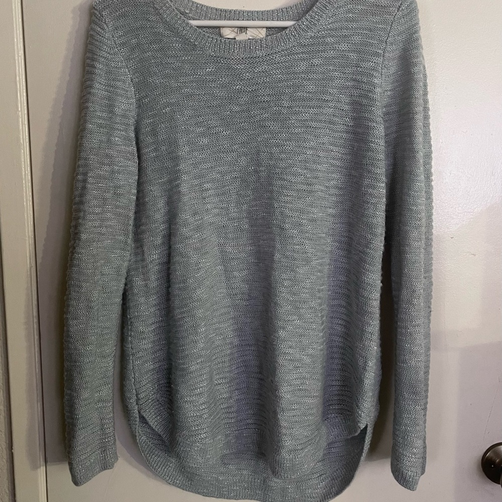 Pinique woven sweater. Worn once. It’s a very pretty light blue/grey color